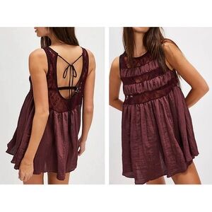 Free People Current Obsession Mini Slip Dress Burgundy Size Large NWT